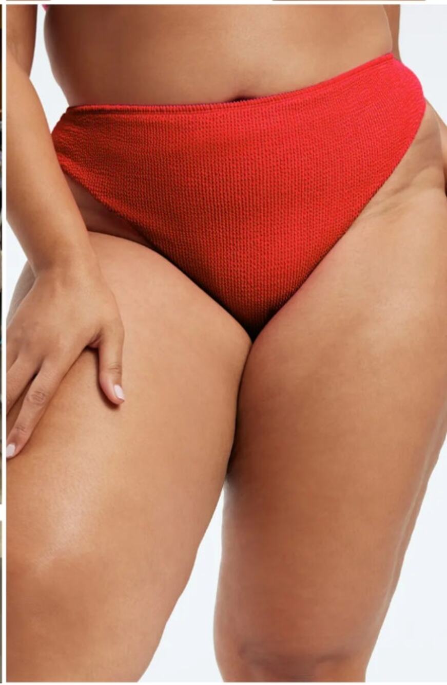 Good American Good Waist High-waisted Textured Bikini Bottom in‎ Poppy Red 7/8